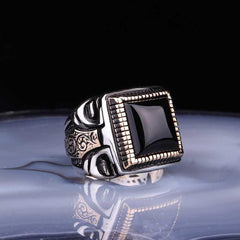 Silver Square Onix Stone Men's Ring