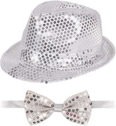Ensemble chapeau et nœud papillon à paillettes argentées Nessiworld – Costume adulte à paillettes
