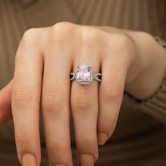 Silver Pink Baguette Women's Ring