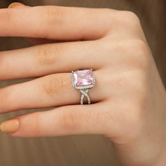 Silver Pink Baguette Women's Ring