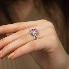 Silver Pink Baguette Women's Ring