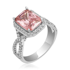 Silver Pink Baguette Women's Ring