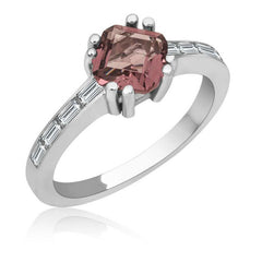 Silver Pink Baguette Single Stone Women's Ring