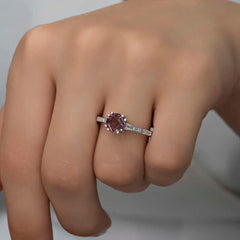 Silver Pink Baguette Single Stone Women's Ring