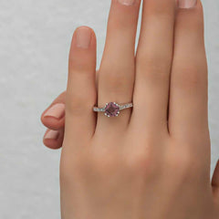 Silver Pink Baguette Single Stone Women's Ring