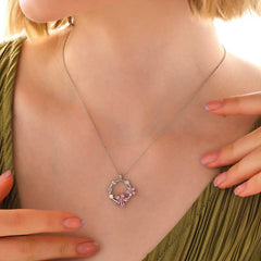 Silver Pink Flower Women's Necklace