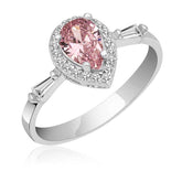 Silver Pink Drop Stone Women's Ring