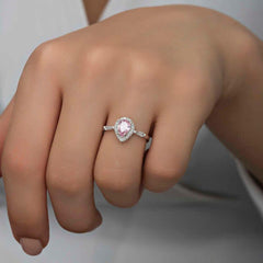 Silver Pink Drop Stone Women's Ring
