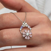 Silver Pink Swirling Flower Women's Necklace