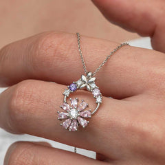 Silver Pink Swirling Flower Women's Necklace