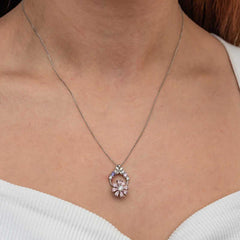 Silver Pink Swirling Flower Women's Necklace