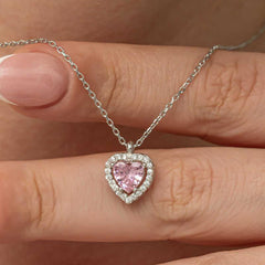 Silver Pink Heart Women's Necklace