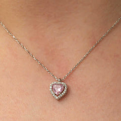 Silver Pink Heart Women's Necklace