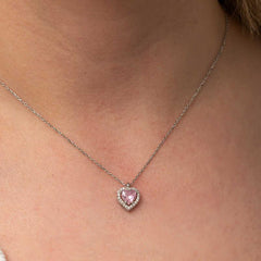 Silver Pink Heart Women's Necklace
