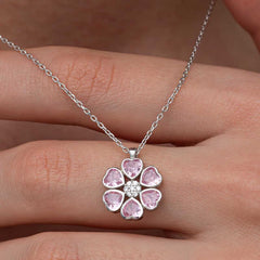 Silver Pink Heart Flower Women's Necklace