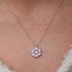 Silver Pink Heart Flower Women's Necklace