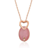 Silver Pink Cat's Eye Stone Heart Necklace