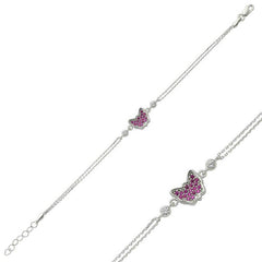 Bracelet femme papillon rose argenté