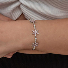 Silver Pink Lotus Flower Women's Bracelet