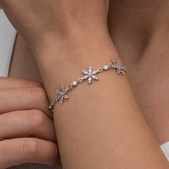 Silver Pink Lotus Flower Women's Bracelet