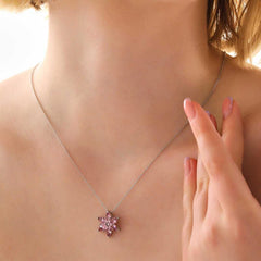 Silver Pink Lotus Flower Necklace