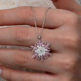 Silver Pink Lotus Patterned Flower Women's Necklace