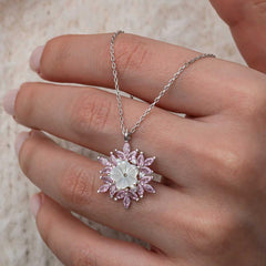 Collier pour femme en argent à motif de fleur de lotus rose