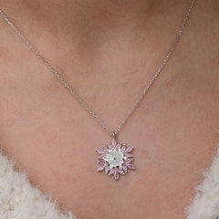 Collier pour femme en argent à motif de fleur de lotus rose