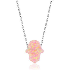 Silver Pink Opal Fatima Mother's Hand Women's Necklace