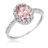 Silver Pink Oval Stone Women's Ring