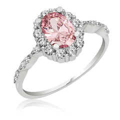 Silver Pink Oval Stone Women's Ring