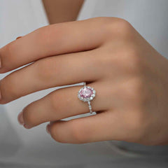Silver Pink Oval Stone Women's Ring