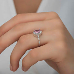 Silver Pink Oval Stone Women's Ring