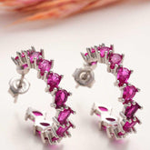 Silver Pink Stone Drop Stud Women's Earrings