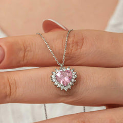 Silver Pink Stone Heart Women's Necklace
