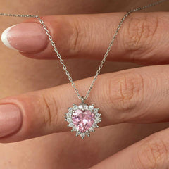 Silver Pink Stone Heart Women's Necklace