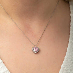Silver Pink Stone Heart Women's Necklace