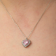Silver Pink Stone Heart Women's Necklace