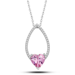 Silver Pink Stone Heart Women's Necklace