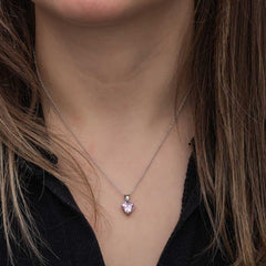Collier femme cœur en argent et pierre rose