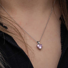 Collier femme cœur en argent et pierre rose