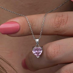 Collier femme cœur en argent et pierre rose