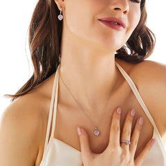 Silver Pink Stone Heart Women Set
