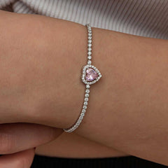 Bracelet Cœur en Pierre Rose Argenté