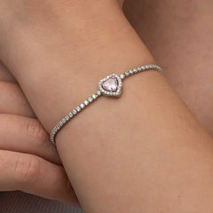Bracelet Cœur en Pierre Rose Argenté