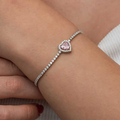 Bracelet Cœur en Pierre Rose Argenté