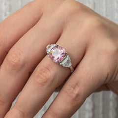 Silver Pink Zircon Stone Women's Ring
