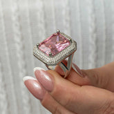 Silver Pink Zircon Stone Women's Ring