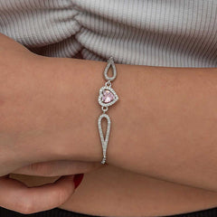 Silver Pink Zircon Stone Heart Bracelet