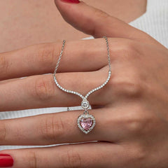 Collier femme en argent et pierre de zircon rose en forme de cœur